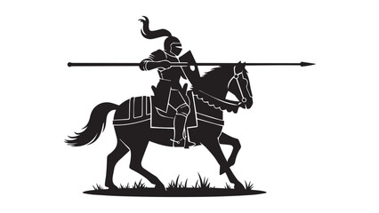 Fototapeta premium Medieval Knight on Horseback with Lance Silhouette Vector Art.