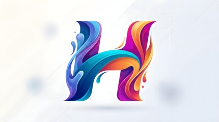 Fototapeta premium Vibrant liquid letter H logo with cool blue and warm orange gradients, glossy flowing strokes and soft blur background, a striking modern abstract initial perfect for technology, media, apps, creative