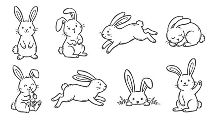 Fototapeta premium Cute Hand-Drawn Bunny Rabbits Set - Various Poses and Expressions