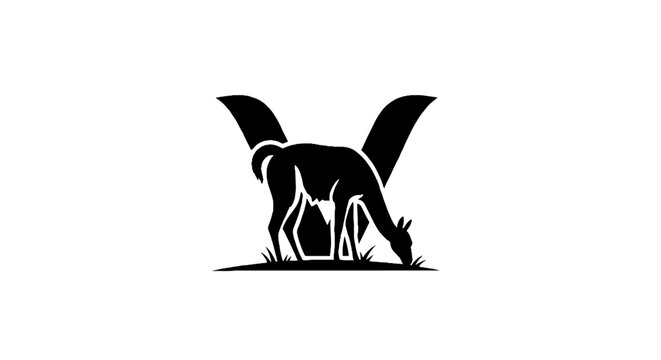 Black silhouette of a squirrel eating on grass.