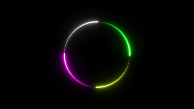 Round circle picture frame with four tone neon color shade motion graphic on isolated black background