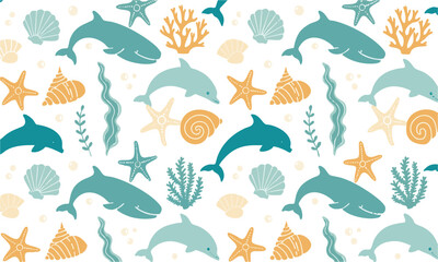 Obraz premium Childrens Ocean Nursery Seamless Marine Pattern.