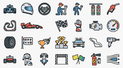 Naklejka premium Professional Racing and Automotive Maintenance Icons Collection for Motorsport Enthusiasts and Mechanics