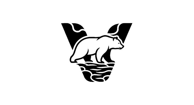 Polar bear walking on water waves in V shape design.