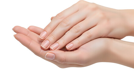 Fototapeta premium Close up of hands with natural nails isolated on a transparent background