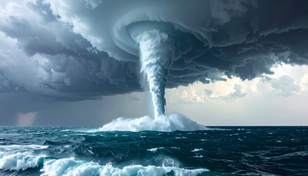 Ocean Tornado Under Storm Clouds