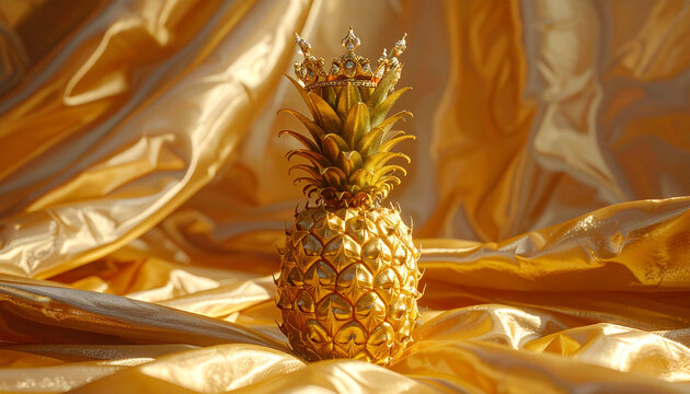 Golden Pineapple on Luxury Fabric