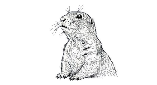 Alert prairie dog sitting and looking upwards in detailed line art