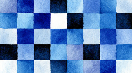 Fototapeta premium Blue Watercolor Checkerboard Pattern