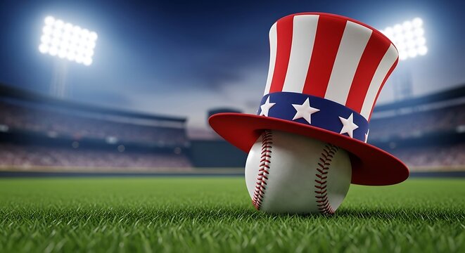 Patriotic baseball scene american flag top hat on baseball at 4th of july game