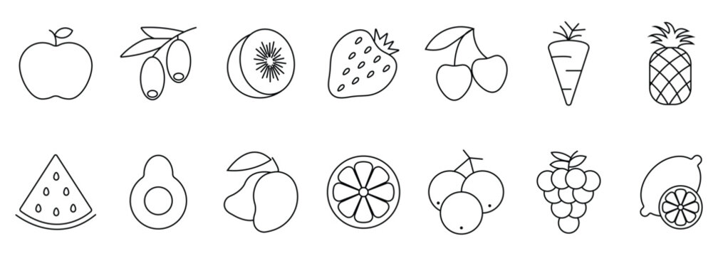 Set of Fruits Related Line Icons. Fruits Icon Outlined. Editable Stroke. Vector illustration
