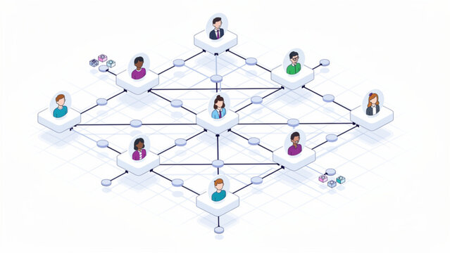Collaborative Network of Diverse Business Professionals Connected by Lines and Nodes