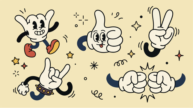 Cartoon hand gestures and character.