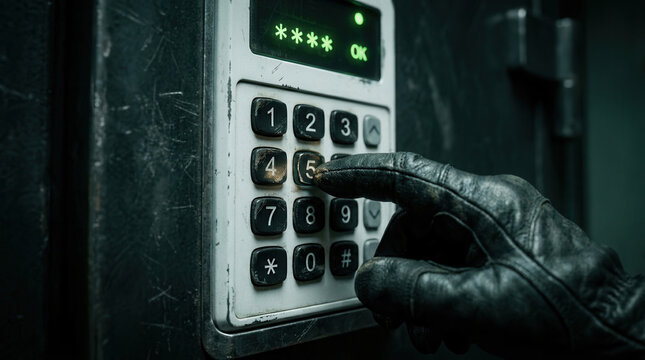 Hand in glove enters code on keypad