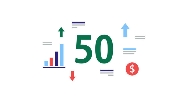 Financial Growth and Decline Statistics with Dollar Sign and Number 50