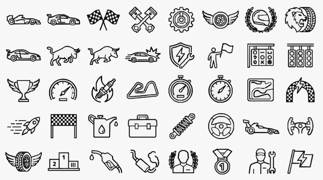 Professional Racing and Automotive Mechanics Icon Collection for Performance and Competition Enthusiasts