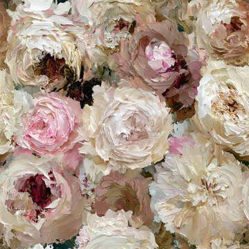 Blooming Cream and Pink Roses in Artistic Style