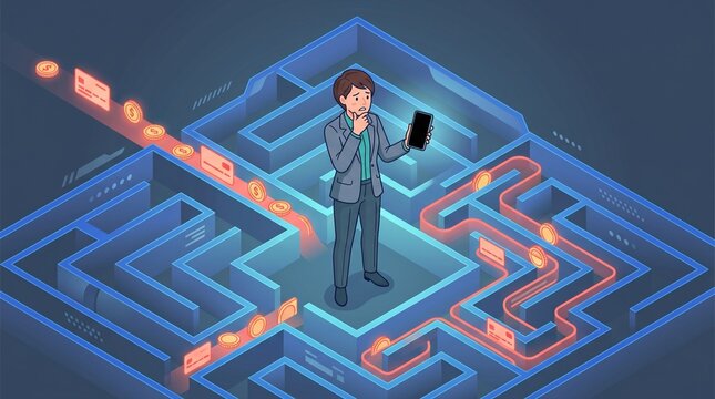 Payment redirection through digital maze for online fraud awareness concept