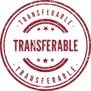Distressed red circular stamp plainly indicating an item or right is transferable