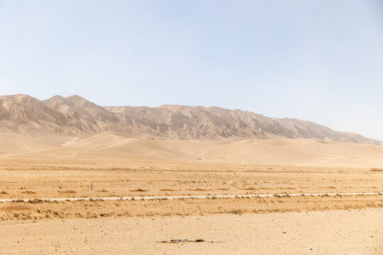 Syrian Desert Highway with Mountain Range