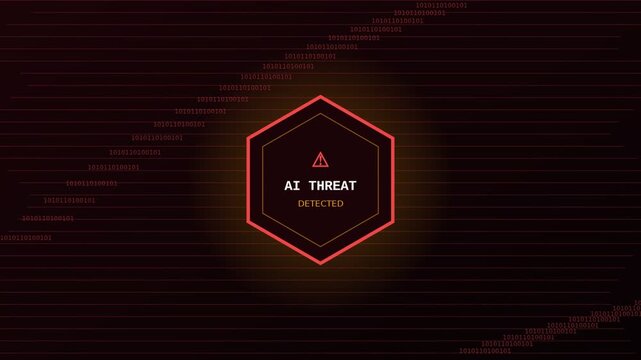 Ai threat detected warning alert motion with binary code data stream animation