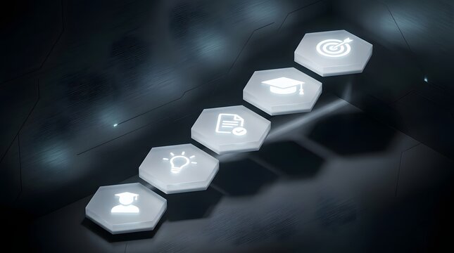 Glowing digital business process flow with target achievement concept