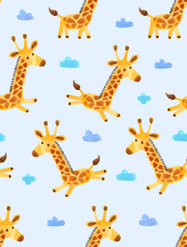 Giraffes and Clouds Pattern