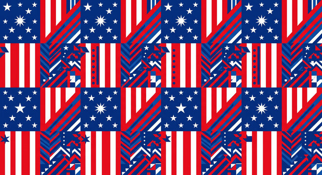 Patriotic American flag patterns, red white and blue backgrounds, star spangled banners, USA flag textures
