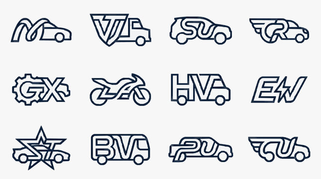 Minimalist Vehicle Category Icons Representing Diverse Modes of Transportation and Power Types with high professional line art symbols for modern creative design and digital branding projects