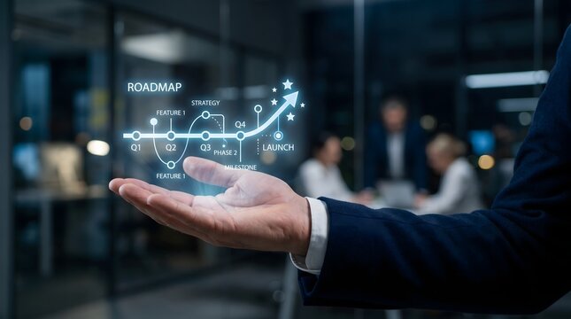 Product Roadmap Strategy Timeline with Milestones Feature Planning and Business Growth Launch Concept