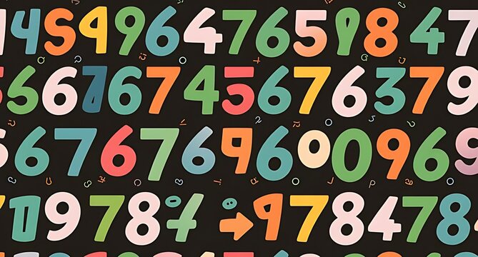 Vibrant colorful numbers and mathematical symbols, playful numeric design, bright educational pattern, fun learning digits, kids&rsquo; math decor, lively digital numbers, colorful math symbols, educational