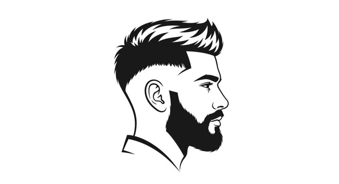 Stylized man with modern haircut and beard in profile
