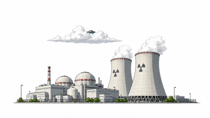 small ufo hidden behind clouds monitoring nuclear facility © Vector4U