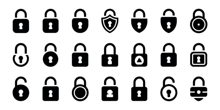 Black and white padlock on white background padlocks locks security black and white security symbols  in white background
