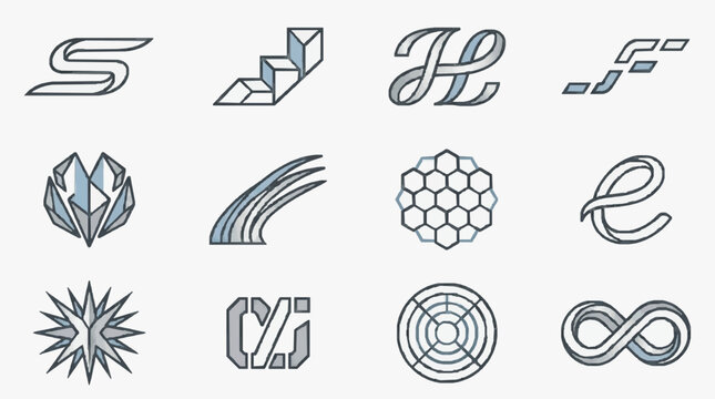 Creative Abstract Geometric and Stylized Letterform Designs with Futuristic and Organic Elements
