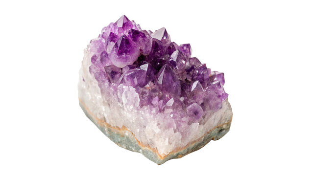 Natural raw purple amethyst quartz crystal mineral cluster isolated on transparent background cut out