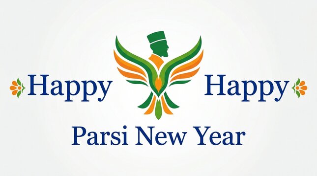 Decorative happy parsi new year illustration with stylized human figure and colorful feathered wings