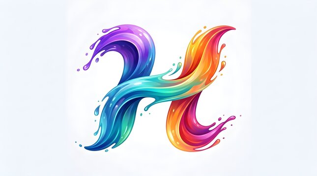 Holographic wave letter H logo with twin swirling streams in turquoise, violet and sunset gradients, fluid abstract mark ideal for creative tech brands, digital agencies, music labels, apps, events an