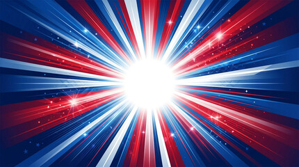 Fototapeta premium Patriotic burst, American explosion, red white blue light, starry effect