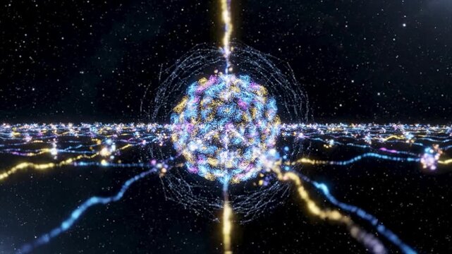 4K Abstract Quantum Physics Plexus Core Animation with Floating Data Clusters