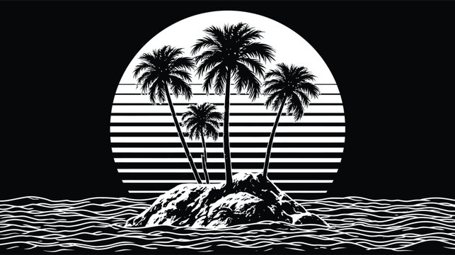Palmtree vector illustration retro synthwave style island scene