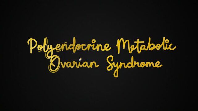Polyendocrine Metabolic Ovarian Syndrome One line continuous animated typography intro outro animation video, hand drawn calligraphy lettering monoline vintage hand drawing golden type on black backgr