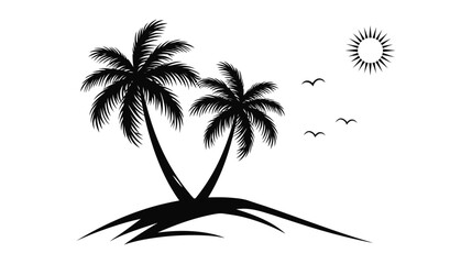 Fototapeta premium Palmtree vector icon summer island sunset drawing illustration