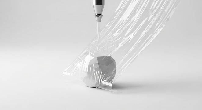Heat shrink wrap packaging process applied to a white object, demonstrating protective application