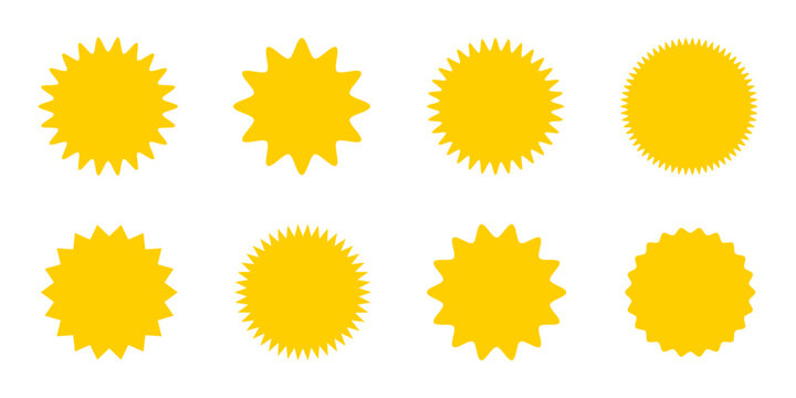 Yellow starburst vector collection. Retro star, sunburst, badges, sticker, tag, labels