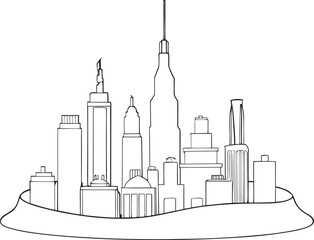 Obraz premium Black and white line of a stylized city skyline on a circular base
