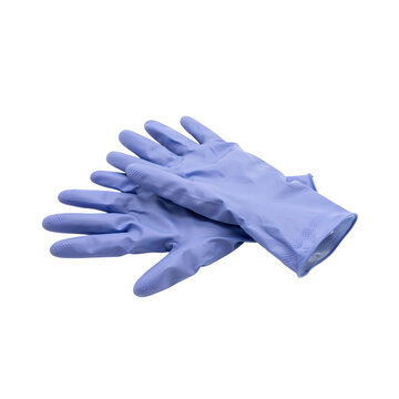 A pair of light blue nitrile examination gloves positioned on a white background, commonly used for medical, laboratory, or safety tasks