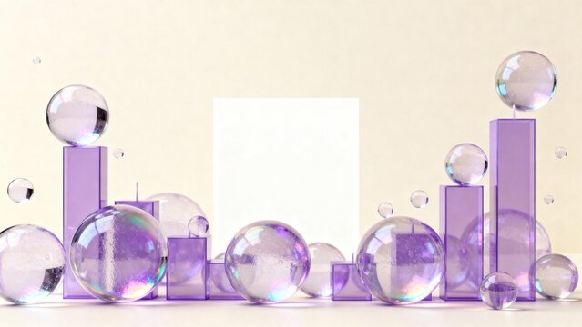 Abstract geometric glass spheres and cylinders forming a futuristic data visualization chart on a white background professional commercial stock image with authentic visual storytelling, high qu siyam