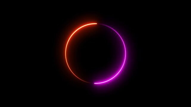 Round circle picture frame with two tone neon color shade motion graphic on isolated black background