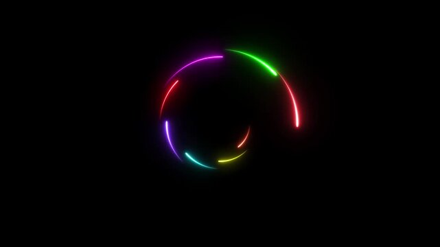 Round circle picture frame with average tone neon color shade motion graphic on isolated black background
